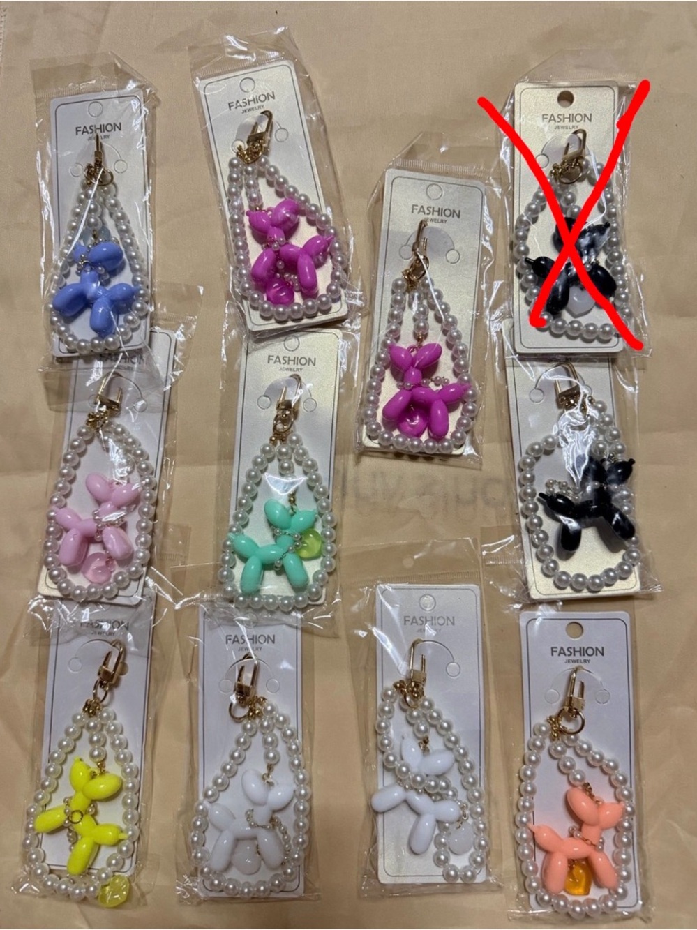 $10 ea Pearl-Trim Balloon Dog Charm , Bag Accessory - Multi colors